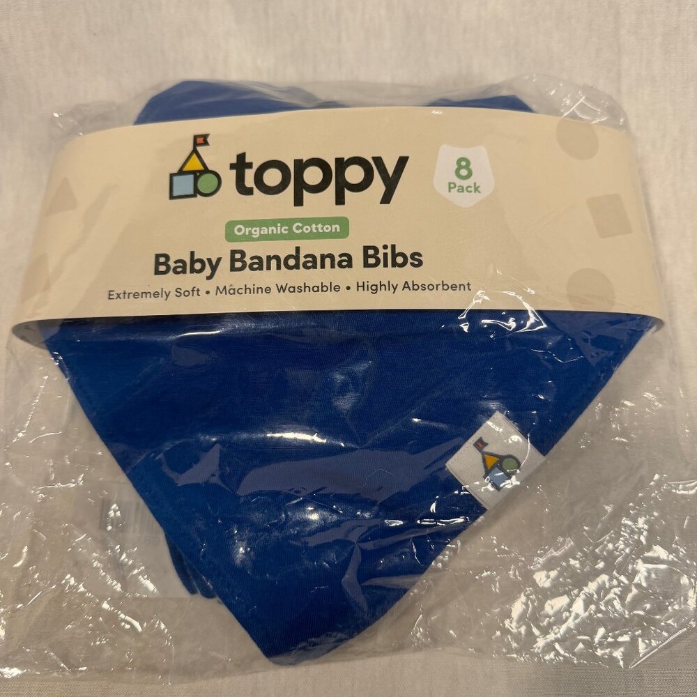 Toppy Organic Cotton Baby Bandana Bibs 8 Pack Royal Blue New Soft Absorbent